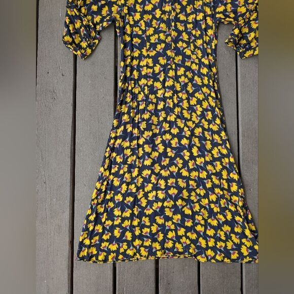 Zara Yellow Floral Button Front Midi Dress XS Flowy Boho, Summer - Picture 4 of 7